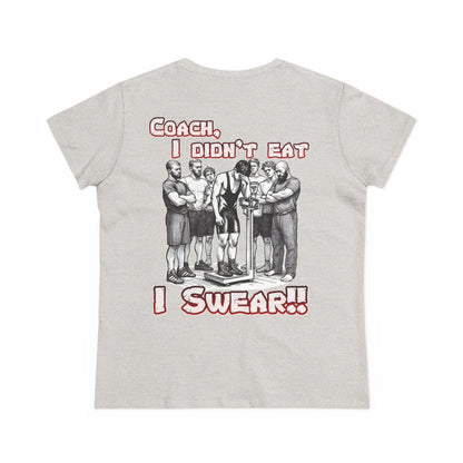 Humorous Women's Midweight Cotton Tee - 'Blood Time & Coach Swear' Graphic Shirt