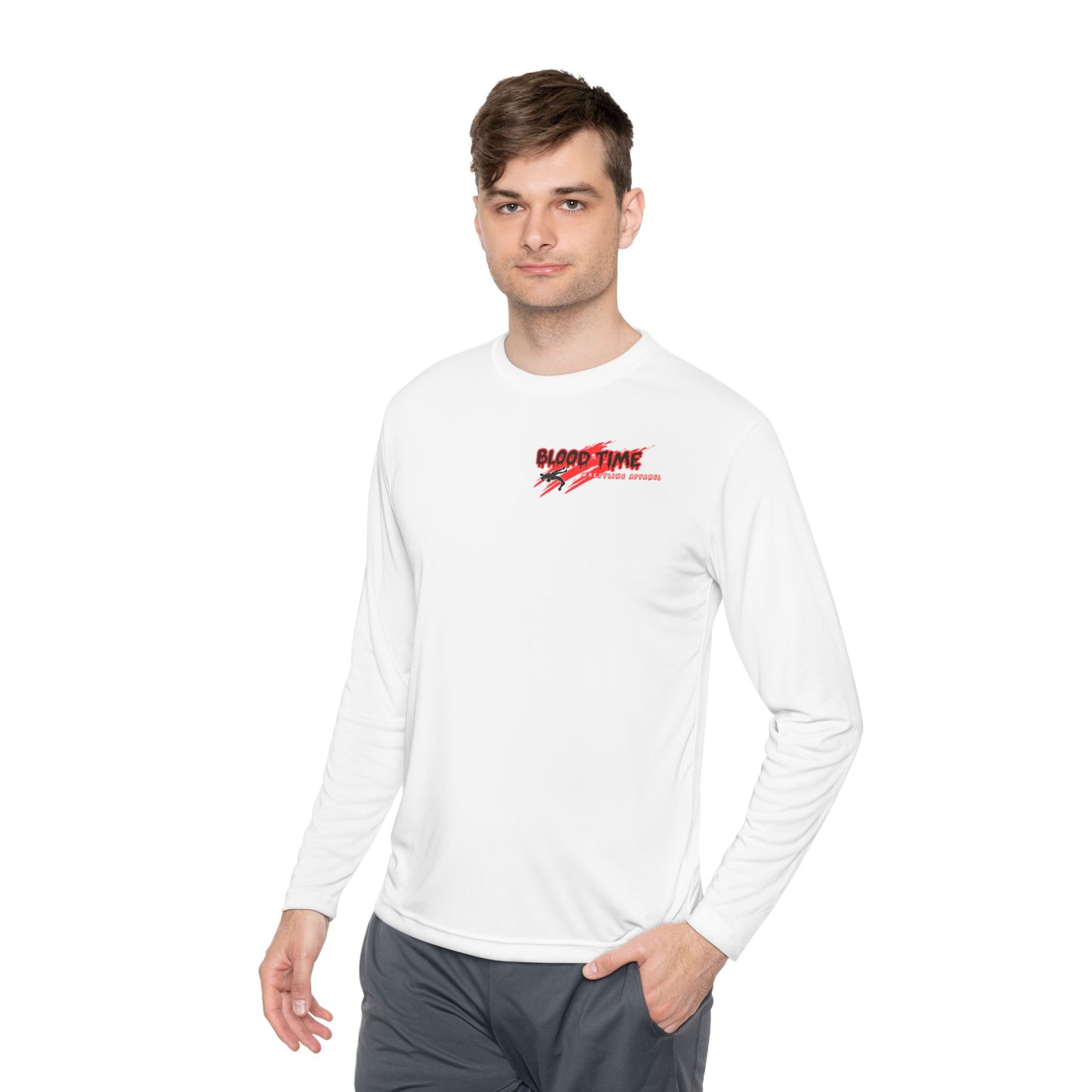 Unisex Lightweight Long Sleeve Tee - Blood Time Graphic Tee for Fitness Enthusiasts