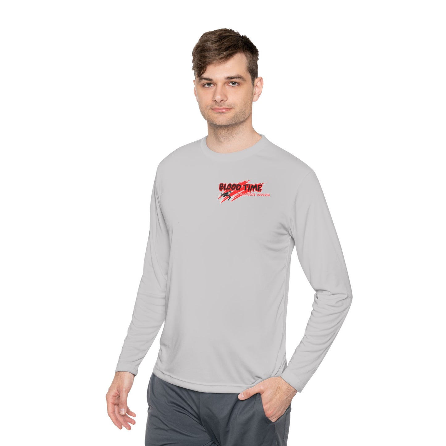 Unisex Lightweight Long Sleeve Tee - Blood Time Graphic Tee for Fitness Enthusiasts