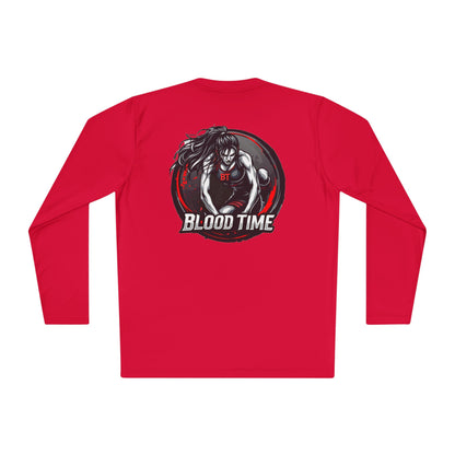 Unisex Lightweight Long Sleeve Tee - Blood Time Graphic Tee for Fitness Enthusiasts