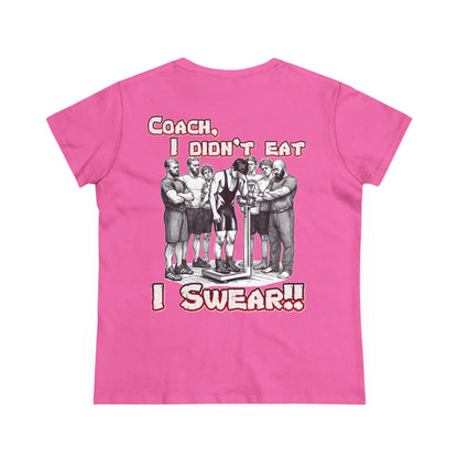 Humorous Women's Midweight Cotton Tee - 'Blood Time & Coach Swear' Graphic Shirt