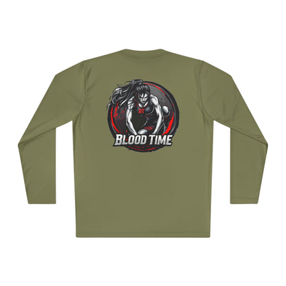 Unisex Lightweight Long Sleeve Tee - Blood Time Graphic Tee for Fitness Enthusiasts