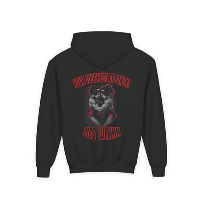 Inspirational Youth Hooded Sweatshirt - "Blood Time: Your Toughest Opponent Lies Within"