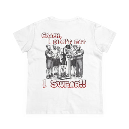 Humorous Women's Midweight Cotton Tee - 'Blood Time & Coach Swear' Graphic Shirt