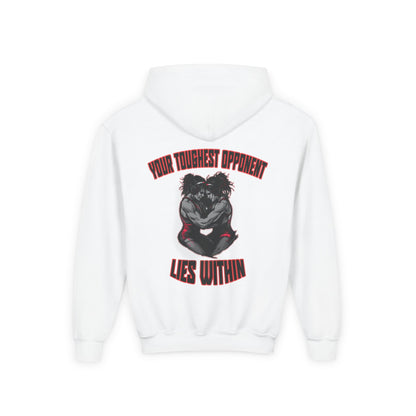 Inspirational Youth Hooded Sweatshirt - "Blood Time: Your Toughest Opponent Lies Within"