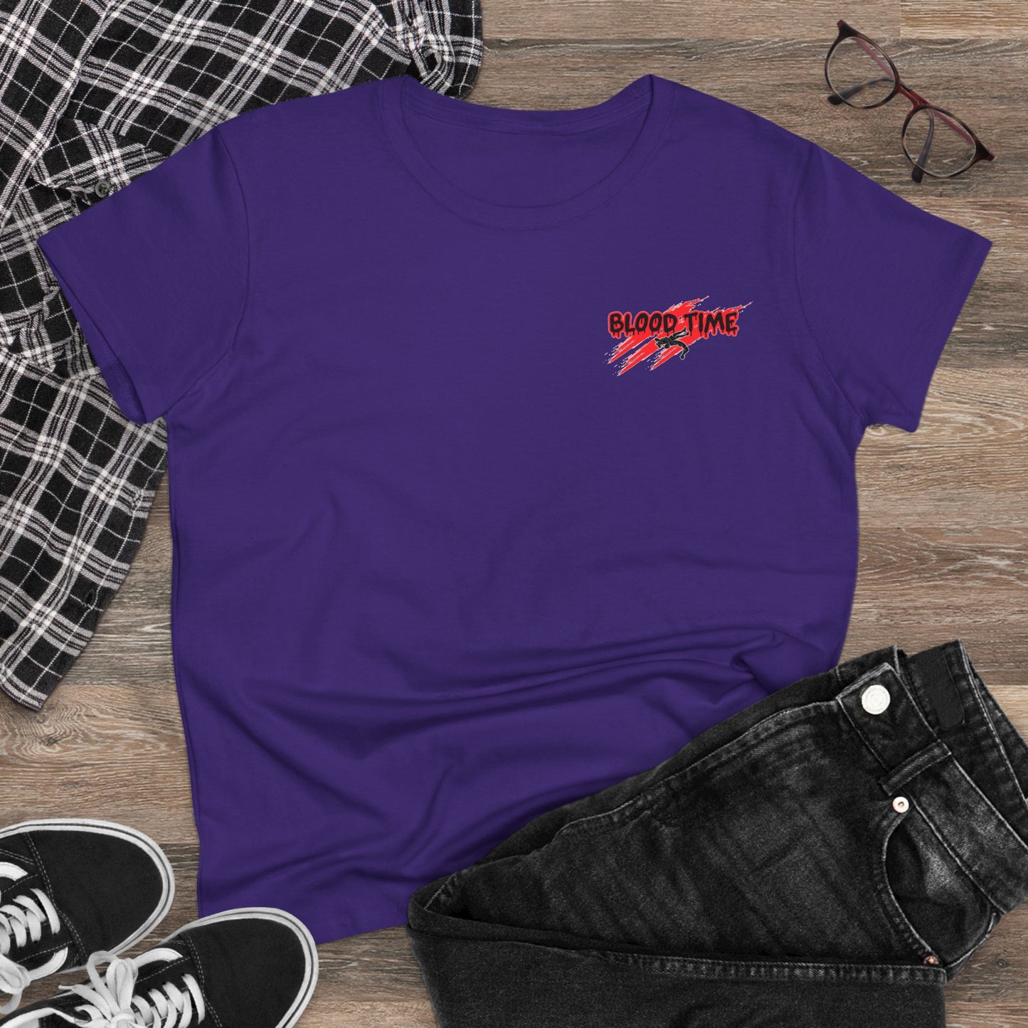 Empowering Women's Cotton Wrestling Tee - 'Blood Time' & 'GRL PWR' Designs