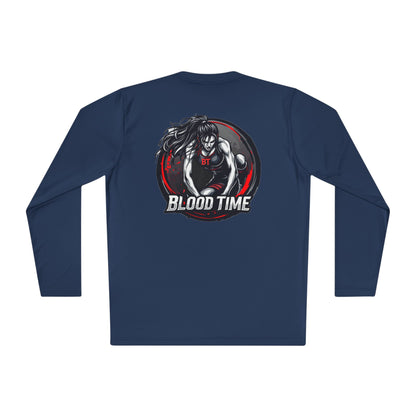 Unisex Lightweight Long Sleeve Tee - Blood Time Graphic Tee for Fitness Enthusiasts