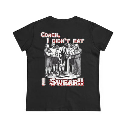 Humorous Women's Midweight Cotton Tee - 'Blood Time & Coach Swear' Graphic Shirt