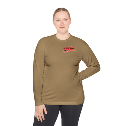 Unisex Lightweight Long Sleeve Tee - Blood Time Graphic Tee for Fitness Enthusiasts