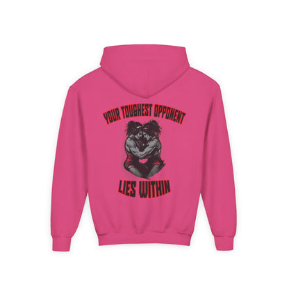 Inspirational Youth Hooded Sweatshirt - "Blood Time: Your Toughest Opponent Lies Within"