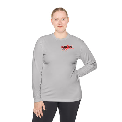 Unisex Lightweight Long Sleeve Tee - Blood Time Graphic Tee for Fitness Enthusiasts