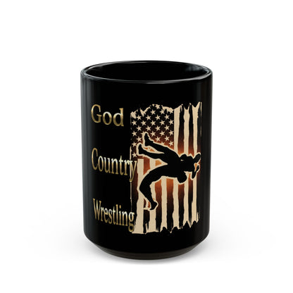 God Country Wrestling Black Mug - Perfect Gift for Wrestling Fans