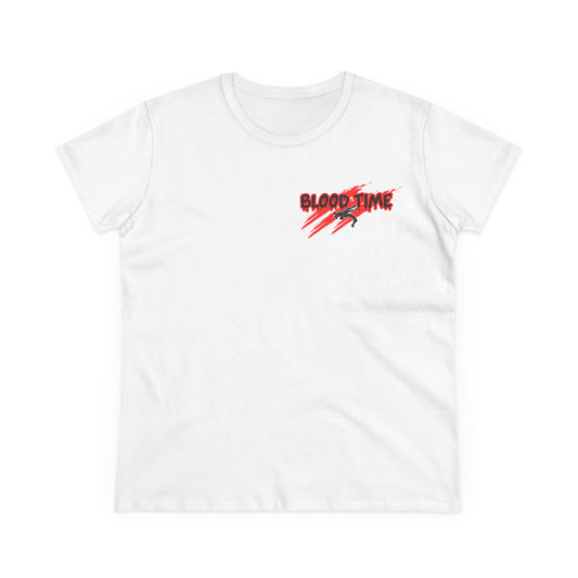 Empowering Women's Midweight Cotton Tee - "Blood Time & PTSD for Wrestlers"