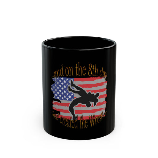 God Created the Wrestler Black Mug - Perfect Gift for Wrestling Fans