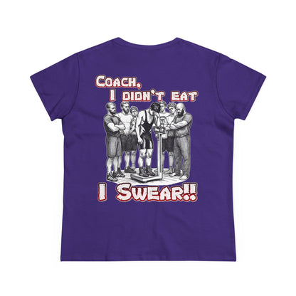 Humorous Women's Midweight Cotton Tee - 'Blood Time & Coach Swear' Graphic Shirt