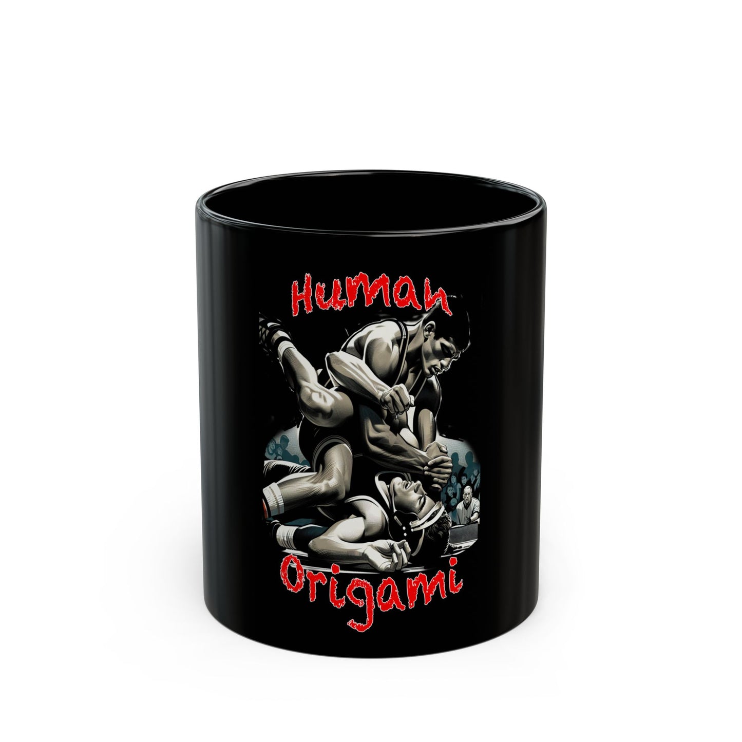 Human Origami Wrestling Mug - Fun Black Coffee Cup for Sports Lovers