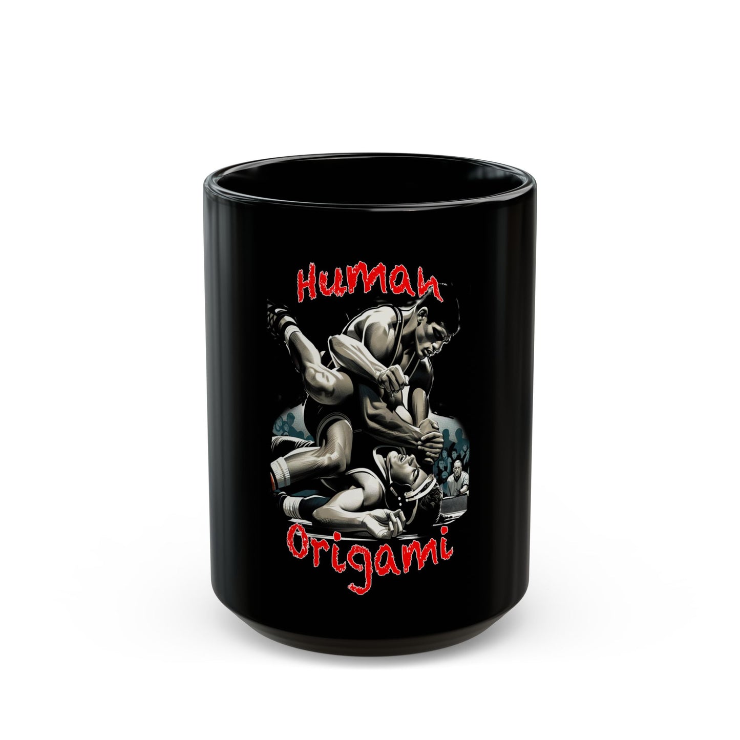 Human Origami Wrestling Mug - Fun Black Coffee Cup for Sports Lovers