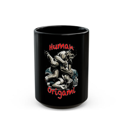 Human Origami Wrestling Mug - Fun Black Coffee Cup for Sports Lovers