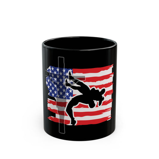 Faith Wrestler Black Mug - 11oz & 15oz | American Flag Design