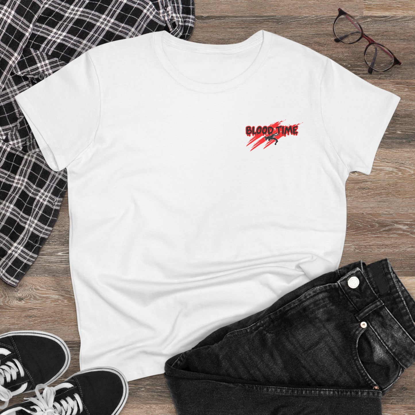 Empowering Women's Cotton Wrestling Tee - 'Blood Time' & 'GRL PWR' Designs