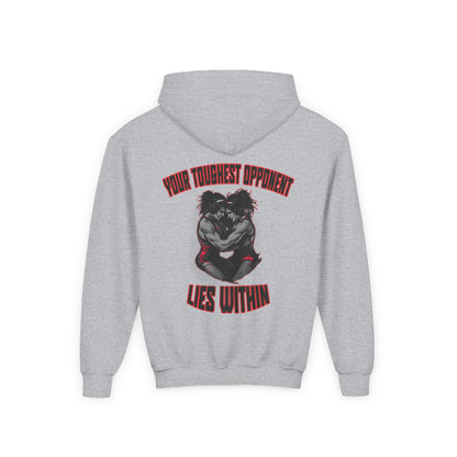 Inspirational Youth Hooded Sweatshirt - "Blood Time: Your Toughest Opponent Lies Within"