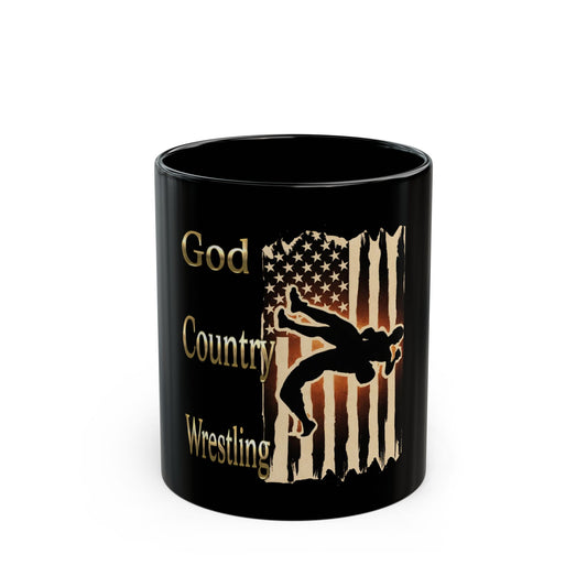 God Country Wrestling Black Mug - Perfect Gift for Wrestling Fans