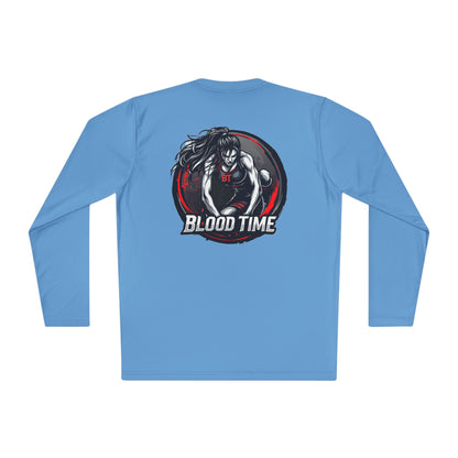 Unisex Lightweight Long Sleeve Tee - Blood Time Graphic Tee for Fitness Enthusiasts